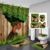 4PCS African American Green Leaves Vine Shower Curtain Sets with Non-Slip Rugs,Toilet Pad Cover,Bath Mat and 12 Hooks,Afro Girl Waterproof Bath Curtain Black Art Bathroom Decor,Green Leaves Girl view 1
