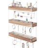 J JACKCUBE DESIGN Wall Mounted 3 Tier Wooden Jewelry Organizer Rack with Accessories Storage Shelf and 18 Metal Earring, Necklace Hooks- MK907A view 1