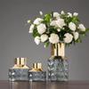 Flower Vase Golden Light Blue Transparent Glass Small Vase Living Room Home Bedroom Coffee Table Office Desktop Decoration Vase 3 Sizes Vase for Home Decor (Size : C) view 4