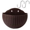 EESLL Wall-Mounted Flowers Pot,2Pcs Wall Hanging Flower Planters Semicircular Imitation Rattan Vases with S Hooks Weaving Creative Plants Baskets for Outdoor Garden Balcony Fence Railing view 1