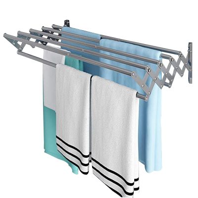 LHHL Extendable Wall-Mounted Washing Line, Accordion Style Clothes Drying Rack Space Saving Clothes Horse Airer Indoor and Outdoor Accordion Towel Rack (Color : Silver, Size : 50cm)