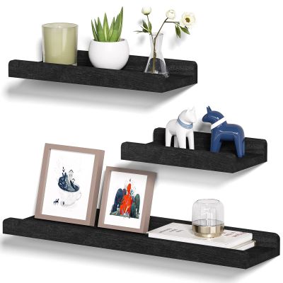 Alsonerbay Black Floating Shelves Wall Mounted Set of 3, 23.6 Inch Rustic Wood Wall Shelves for Storage and Display for Bedroom Living Room Bathroom Kitchen Office and More