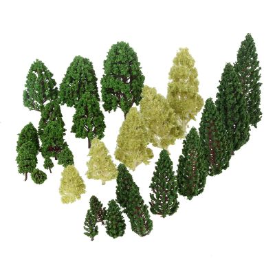 DUO ER 27Pcs 2.5-16cm Green Landscape Scenery Model Trees Tower Shaped and Poplar Miniature Trees Railroad Train Layout Diorama 1:50 Scale