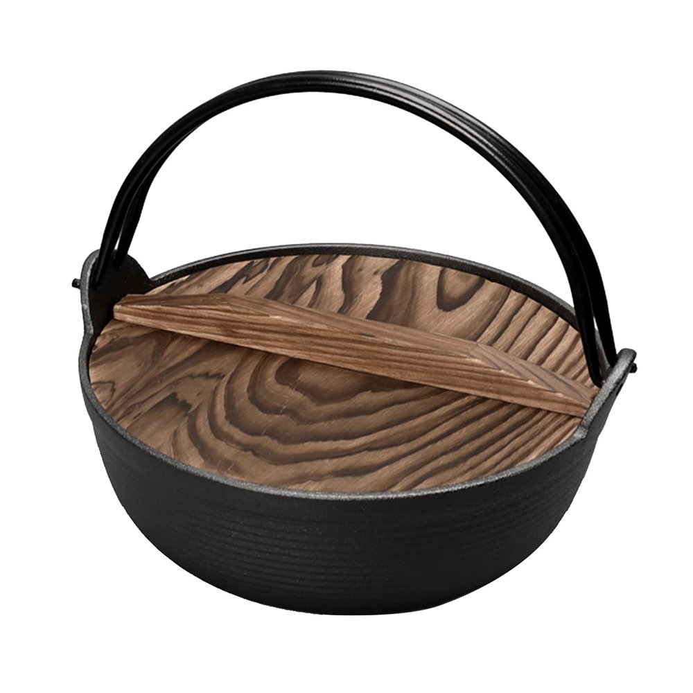 AIZYR Japanese Style Cast Iron Pot, Uncoated Sukiyaki Hot Pot Cookware Soup Pan for Home or Even Restaurant Use,27cm