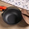 AIZYR Japanese Style Cast Iron Sukiyaki Hot Pot with Wooden Lid, Tetsu Nabe Pot Shabu Pot Home Kitchen Cookware for Gas Induction Cooker,29cm view 3