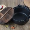 AIZYR Home Kitchen Cast Iron Sukiyaki Hot Pot Japanese Design 9.45'' Nabe with Wooden Lid view 3