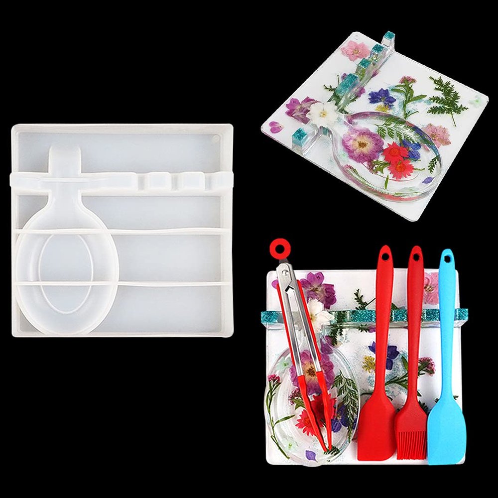 Rolin Roly Spoon Storage Resin Mold Holder Epoxy Mould Multiple Utensil Rest Silicone Molds Kitchenware Organizer Casting Moulds for Kitchen Home Decoration (silicone kitchen tray mold)