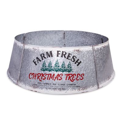 Hallops Galvanized Christmas Tree Collar - Oversized, Adjustable Metal Collar Ring for Large to XL Christmas Trees - Rustic Stand Up Tree Skirt with Distressed White Finish for Indoor Holiday Decor