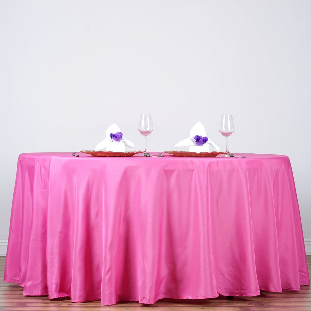 132" Inch Round Tablecloth Polyester Circular Wrinkle Free Table Cloth Solid Soft Dinner Table Cover for Buffet Table, Wedding, Parties and Dinner - Fushia