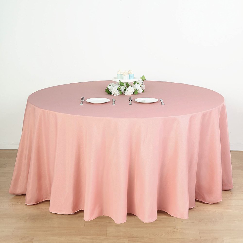 132" Inch Round Tablecloth Polyester Circular Wrinkle Free Table Cloth Solid Soft Dinner Table Cover for Buffet Table, Wedding, Parties and Dinner - Dusty Rose