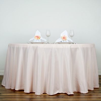132" Inch Round Tablecloth Polyester Circular Wrinkle Free Table Cloth Solid Soft Dinner Table Cover for Buffet Table, Wedding, Parties and Dinner - Rose Gold/Blush