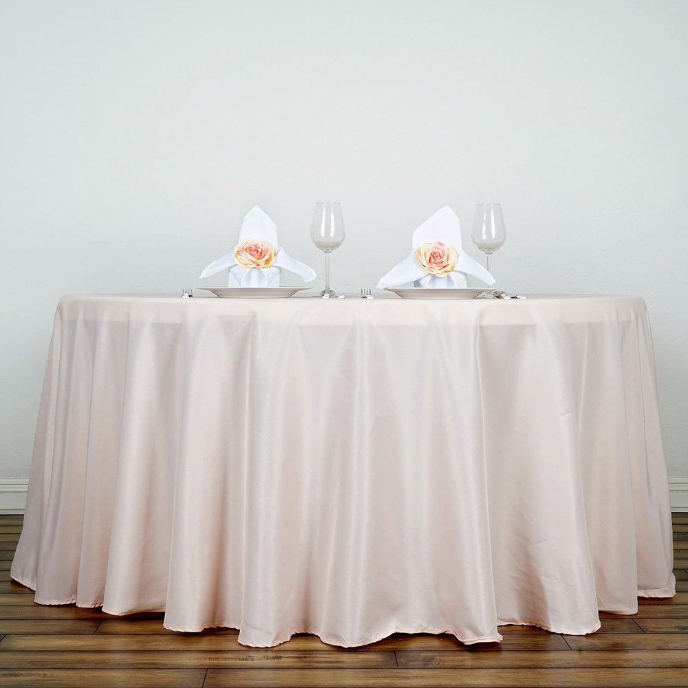 132" Inch Round Tablecloth Polyester Circular Wrinkle Free Table Cloth Solid Soft Dinner Table Cover for Buffet Table, Wedding, Parties and Dinner - Rose Gold/Blush