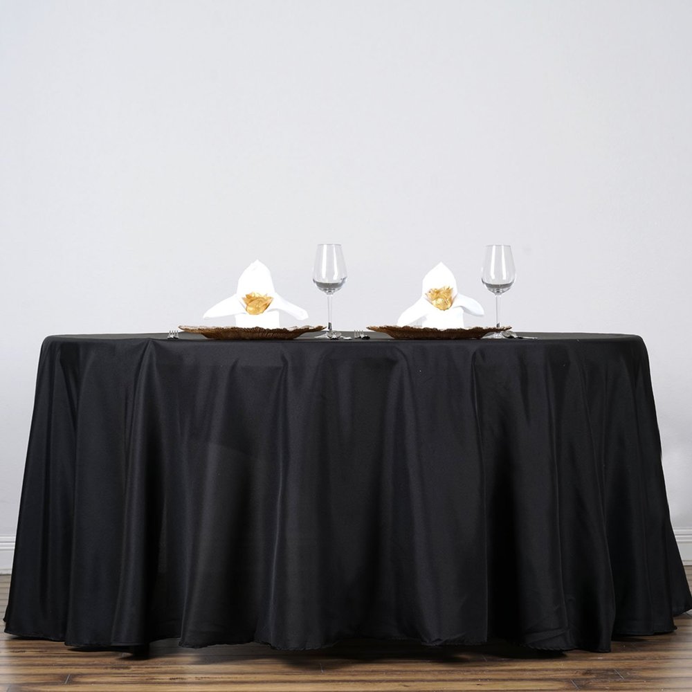 132" Inch Round Tablecloth Polyester Circular Wrinkle Free Table Cloth Solid Soft Dinner Table Cover for Buffet Table, Wedding, Parties and Dinner - Black