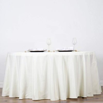 132" Inch Round Tablecloth Polyester Circular Wrinkle Free Table Cloth Solid Soft Dinner Table Cover for Buffet Table, Wedding, Parties and Dinner - Ivory