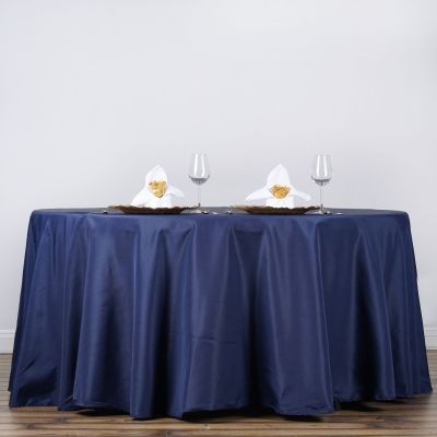 132" Inch Round Tablecloth Polyester Circular Wrinkle Free Table Cloth Solid Soft Dinner Table Cover for Buffet Table, Wedding, Parties and Dinner - Navy Blue