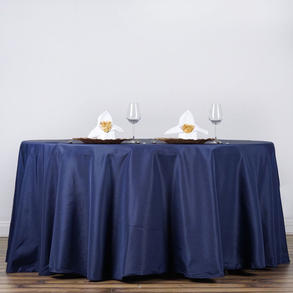 132" Inch Round Tablecloth Polyester Circular Wrinkle Free Table Cloth Solid Soft Dinner Table Cover for Buffet Table, Wedding, Parties and Dinner - Navy Blue