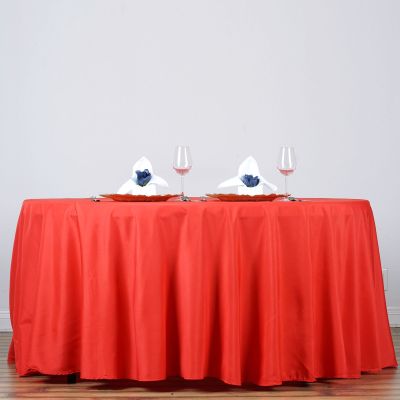 132" Inch Round Tablecloth Polyester Circular Wrinkle Free Table Cloth Solid Soft Dinner Table Cover for Buffet Table, Wedding, Parties and Dinner - Red