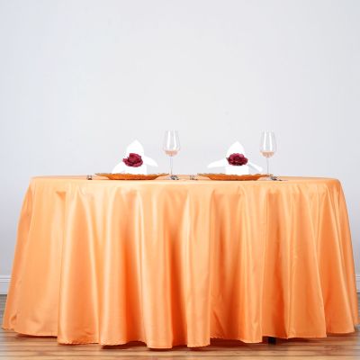 132" Inch Round Tablecloth Polyester Circular Wrinkle Free Table Cloth Solid Soft Dinner Table Cover for Buffet Table, Wedding, Parties and Dinner - Orange