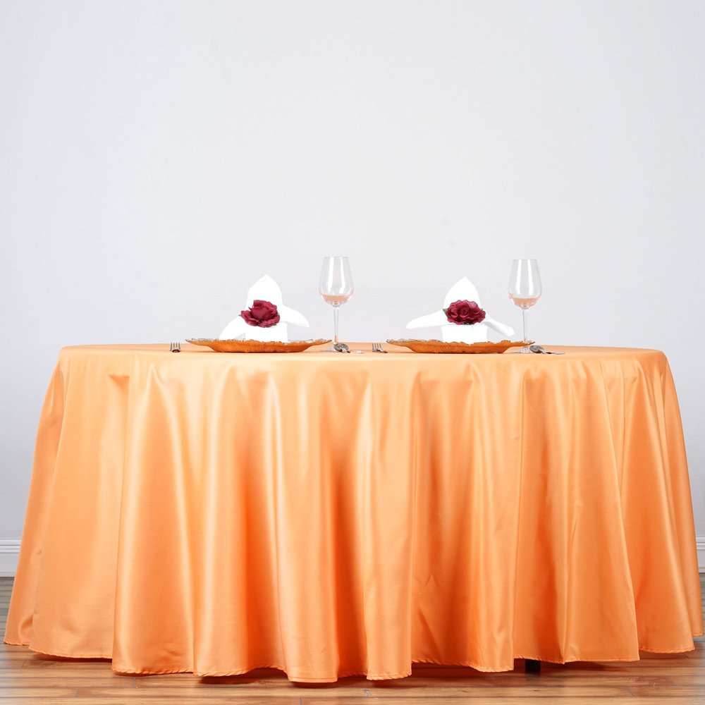 132" Inch Round Tablecloth Polyester Circular Wrinkle Free Table Cloth Solid Soft Dinner Table Cover for Buffet Table, Wedding, Parties and Dinner - Orange
