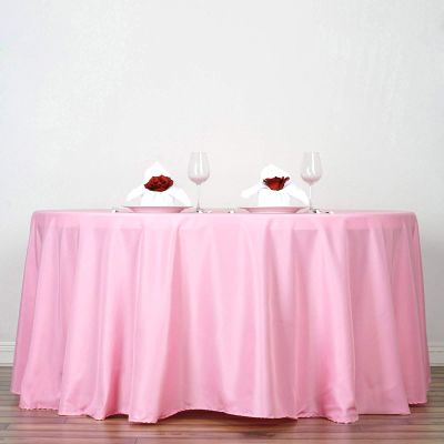 132" Inch Round Tablecloth Polyester Circular Wrinkle Free Table Cloth Solid Soft Dinner Table Cover for Buffet Table, Wedding, Parties and Dinner - Pink