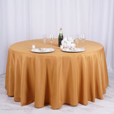 132" Inch Round Tablecloth Polyester Circular Wrinkle Free Table Cloth Solid Soft Dinner Table Cover for Buffet Table, Wedding, Parties and Dinner - Gold