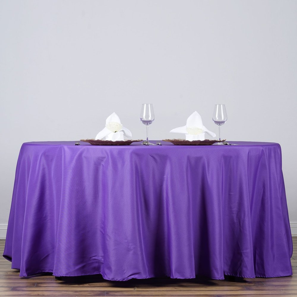 132" Inch Round Tablecloth Polyester Circular Wrinkle Free Table Cloth Solid Soft Dinner Table Cover for Buffet Table, Wedding, Parties and Dinner - Purple