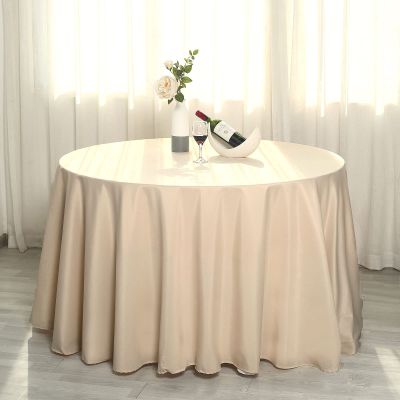 132" Inch Round Tablecloth Polyester Circular Wrinkle Free Table Cloth Solid Soft Dinner Table Cover for Buffet Table, Wedding, Parties and Dinner - Beige
