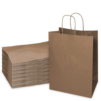 EcoQuality Medium Brown Kraft Paper Bags with Handles 10x5x13 inches, Shopping, Gift Bags, Party, Merchandise, Lunch Bags, Grocery Bags (250)