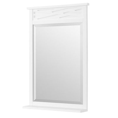 Coventry Bath Mirror, 24 in. W x 35 in. H, White Wood Frame, Decorative Design, Beveled Glass, Attached Shelf for Toiletries/Decor, Moisture Resistant, Ideal for Modern to Traditional Bathroom Styles