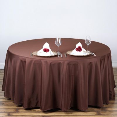 108" Inch Round Tablecloth Polyester Circular Wrinkle Free Table Cloth Solid Soft Dinner Table Cover for Buffet Table, Wedding, Parties and Dinner - Chocolate