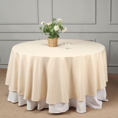 108" Inch Round Tablecloth Polyester Circular Wrinkle Free Table Cloth Solid Soft Dinner Table Cover for Buffet Table, Wedding, Parties and Dinner - Beige