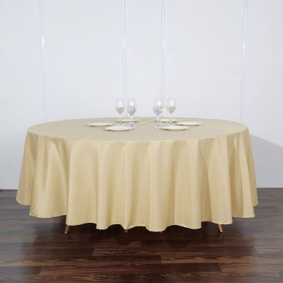 108" Inch Round Tablecloth Polyester Circular Wrinkle Free Table Cloth Solid Soft Dinner Table Cover for Buffet Table, Wedding, Parties and Dinner - Champagne