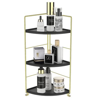 3-Tier Bathroom Countertop Organizer, Vanity Tray Cosmetic & Makeup Storage, Kitchen Spice Rack Standing Shelf, Corner Storage Shelf, Black & Golden