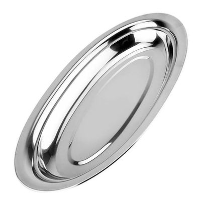 1pc Thickened Stainless Steel Oval Plate for Serving Steak Fried Chicken Snacks Cold Easy to Clean for Home Dining and Entertaining