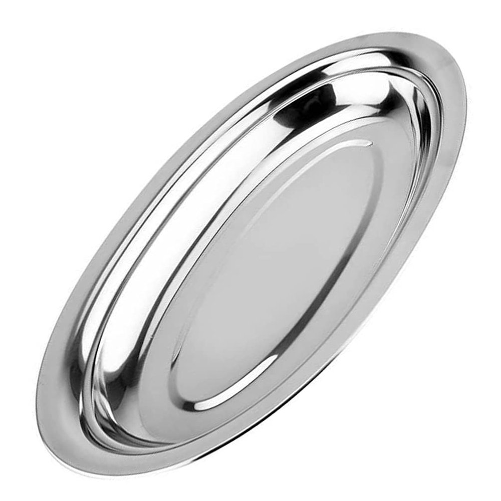 1pc Thickened Stainless Steel Oval Plate for Serving Steak Fried Chicken Snacks Cold Easy to Clean for Home Dining and Entertaining