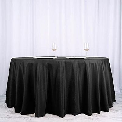 108" Inch Round Tablecloth Polyester Circular Wrinkle Free Table Cloth Solid Soft Dinner Table Cover for Buffet Table, Wedding, Parties and Dinner - Black