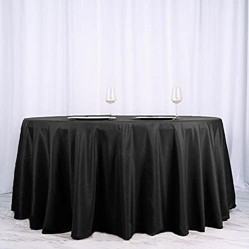 108" Inch Round Tablecloth Polyester Circular Wrinkle Free Table Cloth Solid Soft Dinner Table Cover for Buffet Table, Wedding, Parties and Dinner - Black