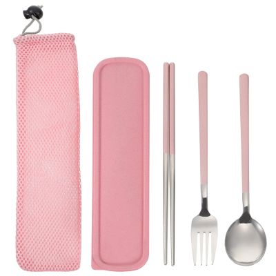 Cabilock 1set Stainless Steel Camping Cutlery Set Portable Storage Bag Includes Chopsticks Spoon and Fork for Travel Picnics and Outdoor Activities