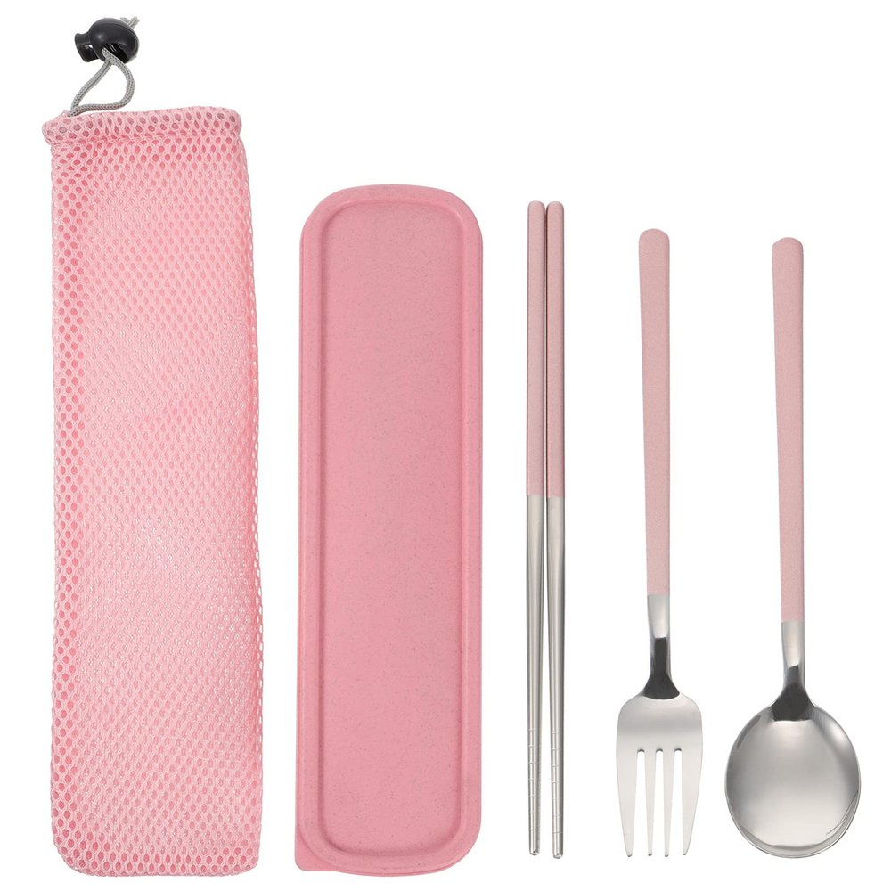 Cabilock 1set Stainless Steel Camping Cutlery Set Portable Storage Bag Includes Chopsticks Spoon and Fork for Travel Picnics and Outdoor Activities