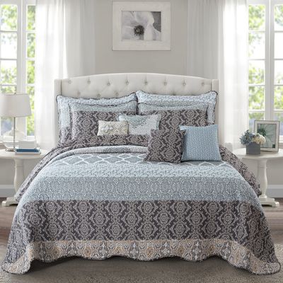 BYTIDE Bedspread Coverlet Oversized King 122" x 106" Floral Printed 9 Piece Quilt Set, Soft Lightweight Prewashed Bedding Set Bed Cover for All Season, Floral Medallion