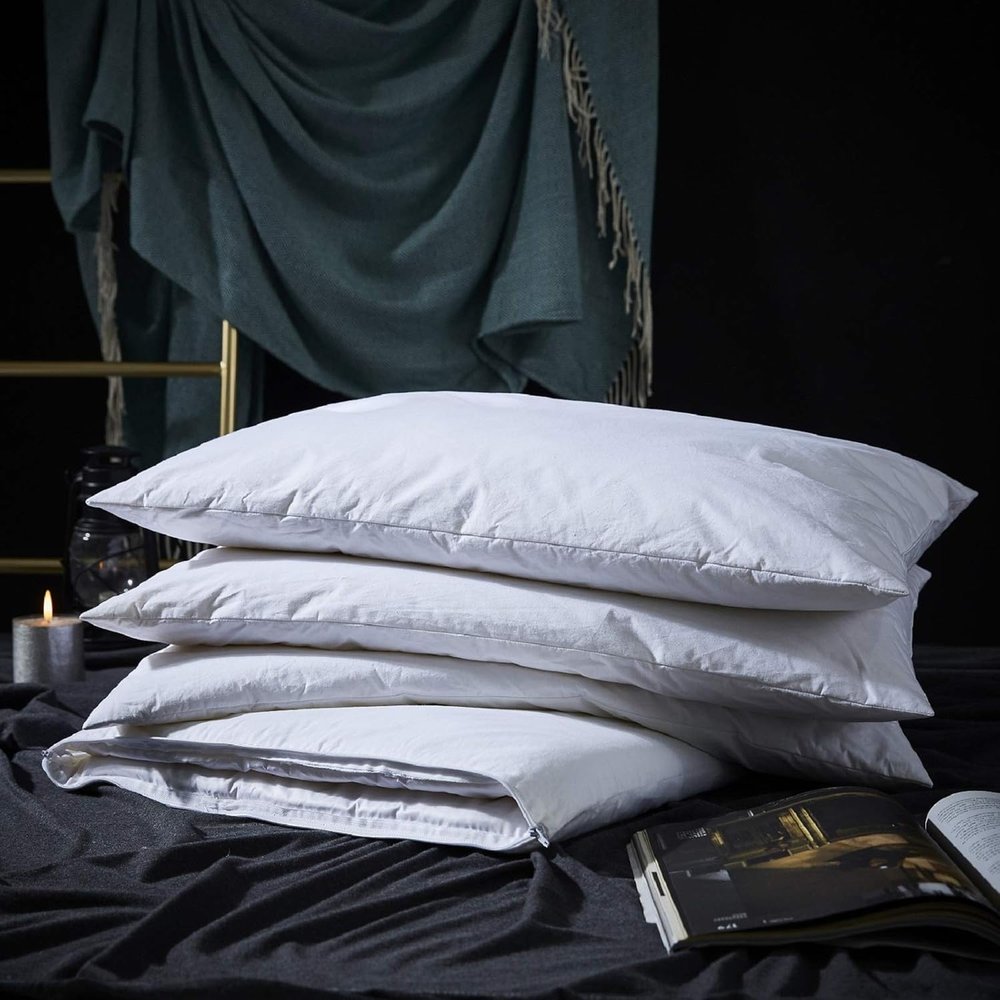 Three Geese Adjustable Layer Goose Feather Pillow Queen Size,Assemblable Bed Pillow with Pillowcase,100% Soft Cotton Cover,Good for Side and Back Stomach Sleeper,Packaging Include 1 Pillow.