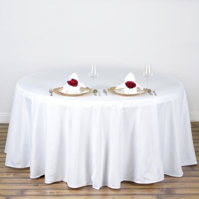 108" Inch Round Tablecloth Polyester Circular Wrinkle Free Table Cloth Solid Soft Dinner Table Cover for Buffet Table, Wedding, Parties and Dinner - White