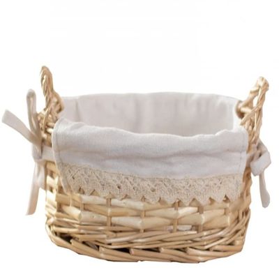 Bamboo Woven Double Ring Bread Basket Storage Fruit Basket Bread Basket Desktop Picnic Basket Rectangular-S