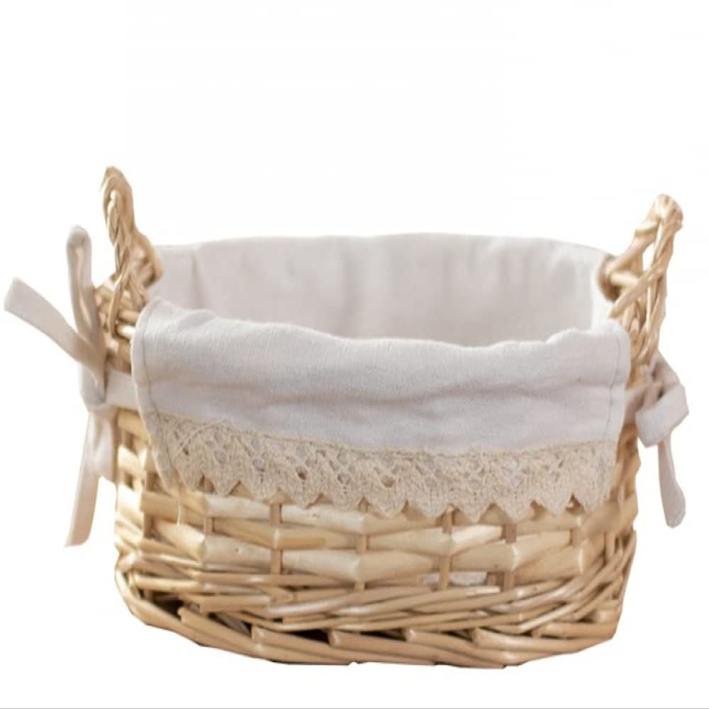 Bamboo Woven Double Ring Bread Basket Storage Fruit Basket Bread Basket Desktop Picnic Basket Rectangular-S