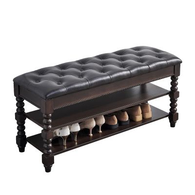 ZIRKOOON Shoe Storage Bench, Entryway Shoe Rack with Leather Seat 2-Tier Lift-top Organizer Wooden Bench for Foyer Bedroom Living Room Accent Furniture (39.4'')