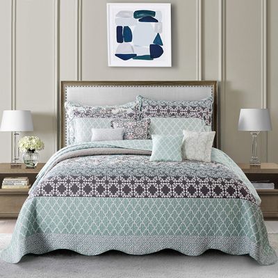 BYTIDE Bedspread Coverlet Oversized King 122" x 106" Floral Printed 9 Piece Quilt Set, Soft Lightweight Prewashed Bedding Set Bed Cover for All Season, Royal Scroll