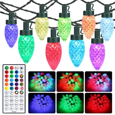 Brizled C9 RGB Christmas Lights, 35FT 54 LED Color Changing Outdoor Christmas Lights, Connectable Halloween Light with Remote, Dimmable Waterproof for Christmas Tree Light Xmas Tree Party Indoor Decor