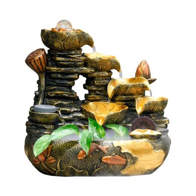 Desktop Fountain 13.7" H Tiered Tabletop Fountain Resin Waterfall Fountain Zen Meditation Water Fountain BonsaiHome Decor for Office Bedroom Relaxation Indoor Tabletop Fountain ( Color : B )