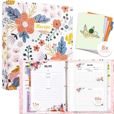 3 Ring Recipe Binder 8.5" x 11" Recipe Book Recipe Binder Kit with 60 Printed Recipe Cards 4'' x 6'', 8 Category Dividers to Write in Your Recipes, Unique Gifts for Women (White)