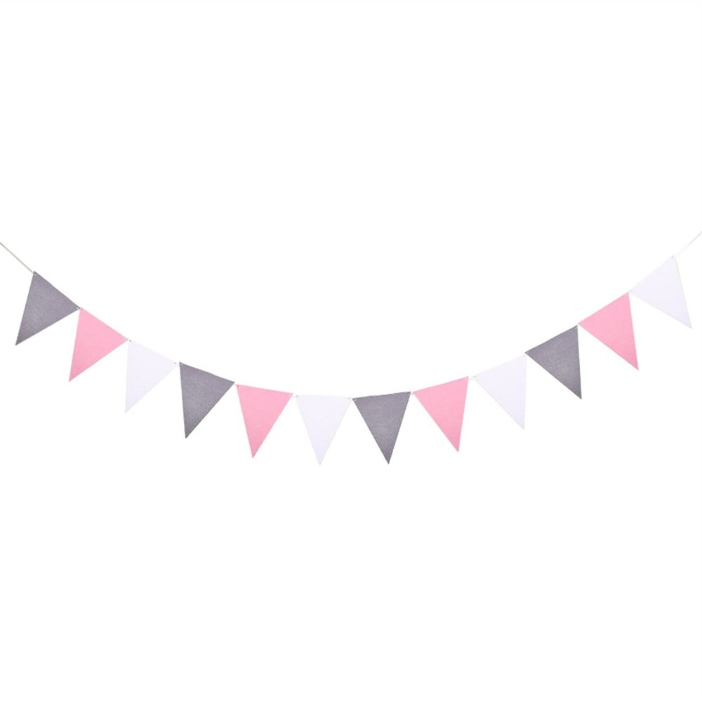 24 Flags Colorful Felt Banner Garlands Birthday Bunting Pennant Baby Shower Wedding Garland Flags Party Decoration Supplies(Set2)